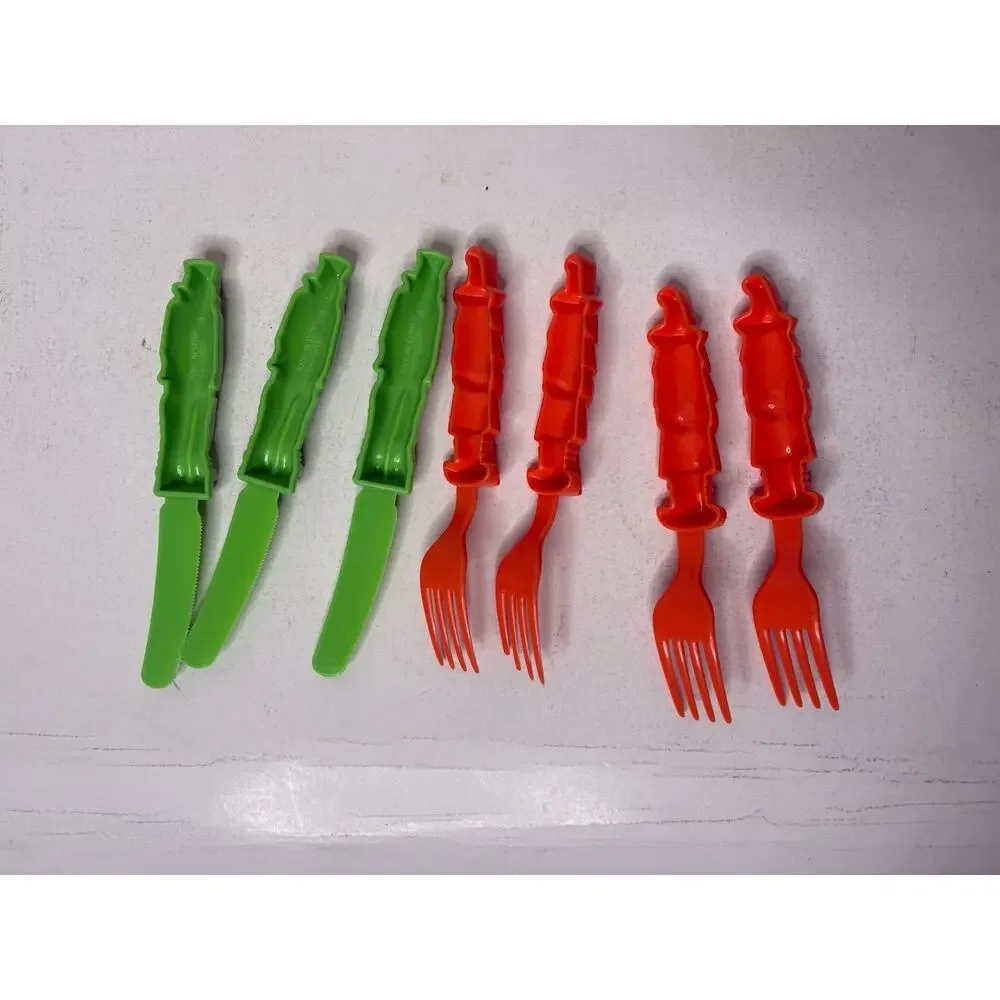 Vintage Halloween Plastic Cutlery Fork Knife Frankenstein Witch Set of 7